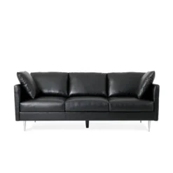Brockbank Modern Faux Leather 3 Seater Sofa With Pillows - Christopher Knight Home -Christopher Knight Home GUEST bacf503a 0239 4592 b703 0eaae22103d7