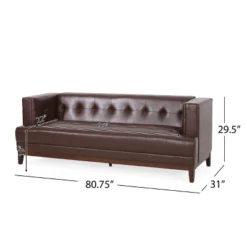 Raintree Mid Century Modern Faux Leather Tufted 3 Seater Sofa Dark Brown/Espresso - Christopher Knight Home -Christopher Knight Home GUEST bb3c3cef 4d8e 4b5b b7bc 6b74c61d4bd2