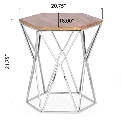 Cowger Rustic Glam Handcrafted Mango Wood Side Table Walnut/Polished Nickel - Christopher Knight Home 9 Cowger Rustic Glam Handcrafted Mango Wood Side Table Walnut/Polished Nickel - Christopher Knight Home - Image 7