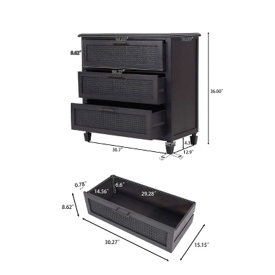 Newell Rustic Acacia Wood And Cane 3 Drawer Dresser Dark Gray - Christopher Knight Home 10 Newell Rustic Acacia Wood And Cane 3 Drawer Dresser Dark Gray - Christopher Knight Home - Image 8