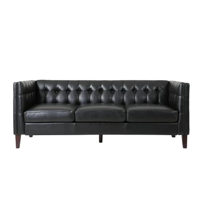 Pondway Contemporary Faux Leather Tufted 3 Seater Sofa - Christopher Knight Home 14 Pondway Contemporary Faux Leather Tufted 3 Seater Sofa - Christopher Knight Home - Image 12