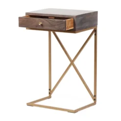 Bucyrus Rustic Glam Handcrafted Acacia Wood C Shaped Side Table Dark Brown/Gold - Christopher Knight Home -Christopher Knight Home GUEST c56ba9c4 278b 42bf 90b2 250ebfb40f71