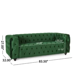 Sagewood Contemporary Velvet Tufted 3 Seater Sofa Emerald/Espresso - Christopher Knight Home -Christopher Knight Home GUEST c977c5d2 d191 491e a91f d79ac037e69e
