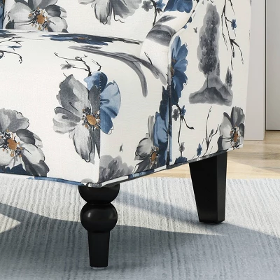 Toddman High-Back Club Chair Floral Print Blue - Christopher Knight Home 5 Toddman High-Back Club Chair Floral Print Blue - Christopher Knight Home - Image 3