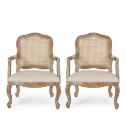 Set Of 2 Andrea French Country Wood And Cane Upholstered Dining Armchairs - Christopher Knight Home -Christopher Knight Home GUEST ce6f7316 eedf 4b44 80a0 c8f7c723ab13
