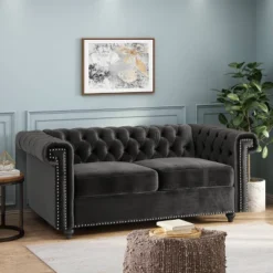 Brinkhaven Modern Glam Tufted Velvet Loveseat With Nailhead Trim - Christopher Knight Home
