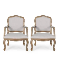 Set Of 2 Andrea French Country Wood Upholstered Dining Armchairs - Christopher Knight Home -Christopher Knight Home GUEST d4649144 09f1 4a47 ba43 8bf70dd3cebc