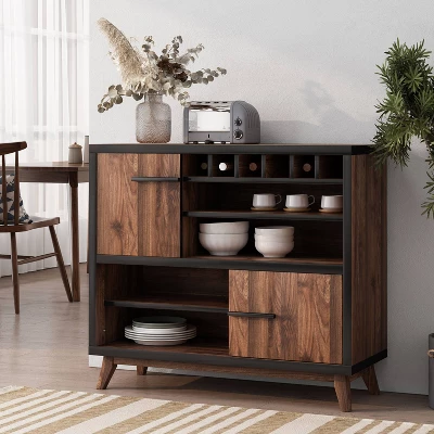 Hurlbut Modern Industrial Wooden 6 Bottle Wine Cabinet Walnut/Black/Dark Brown - Christopher Knight Home 3 Hurlbut Modern Industrial Wooden 6 Bottle Wine Cabinet Walnut/Black/Dark Brown - Christopher Knight Home