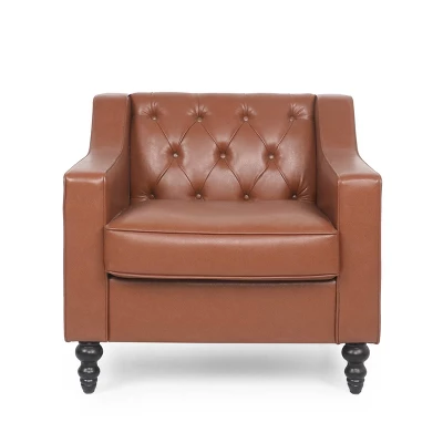 Furman Contemporary Tufted Club Chair Cognac - Christopher Knight Home 11 Furman Contemporary Tufted Club Chair Cognac - Christopher Knight Home - Image 9