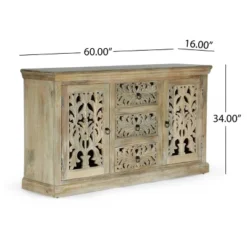 Horeb Boho Handcrafted Mango Wood 3 Drawer Sideboard Antique White - Christopher Knight Home -Christopher Knight Home GUEST dc1842a9 245f 4aae 82a0 a75817a6e5ed