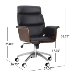 Cannonade Mid-Century Modern Swivel Office Chair Black/Walnut - Christopher Knight Home -Christopher Knight Home GUEST e34781f7 60f0 4e46 86c7 b61bffd9b00f