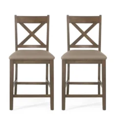 2pc Emory Farmhouse Upholstered Wood Counter Height Barstools - Christopher Knight Home -Christopher Knight Home GUEST e5ac4a09 f388 491c a8e4 a0d587106bb8