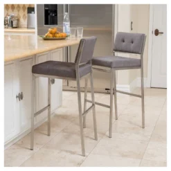 Set Of 2 Qyto 30" Fabric Barstool Light Gray - Christopher Knight Home
