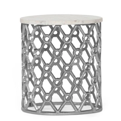Lenhart Modern Glam Handcrafted Marble Top Aluminum Side Table Nickel/White - Christopher Knight Home 3 Lenhart Modern Glam Handcrafted Marble Top Aluminum Side Table Nickel/White - Christopher Knight Home
