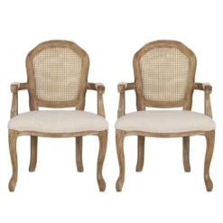 2pk Mina French Country Wood And Cane Upholstered Dining Chairs - Christopher Knight Home -Christopher Knight Home GUEST f6d71c0d 4d5a 4580 940d 3ce58d4e4d0a