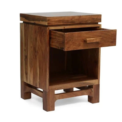 Wadley Boho Handcrafted Acacia Wood Nightstand Natural - Christopher Knight Home 4 Wadley Boho Handcrafted Acacia Wood Nightstand Natural - Christopher Knight Home - Image 2
