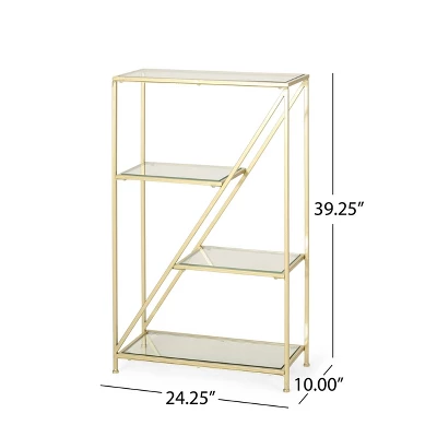 Kokesh Modern Glam Tempered Glass 3 Shelf Asymmetrical Bookcase Gold - Christopher Knight Home 10 Kokesh Modern Glam Tempered Glass 3 Shelf Asymmetrical Bookcase Gold - Christopher Knight Home - Image 8