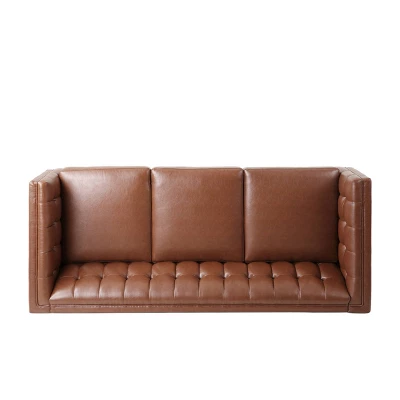 Pondway Contemporary Faux Leather Tufted 3 Seater Sofa - Christopher Knight Home 6 Pondway Contemporary Faux Leather Tufted 3 Seater Sofa - Christopher Knight Home - Image 4